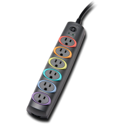 Alternate-Image4 Image for Kensington&reg; SmartSockets&reg; Surge Strip, 370 Joules, 6' Cord, 6 Power & 1 Phone Outlet, Color Coded