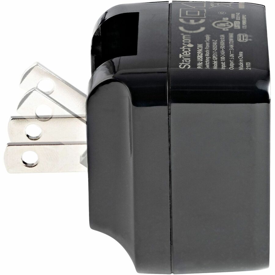 Alternate-Image7 Image for StarTech.com Travel USB Wall Charger - 2 Port - Black - Universal Travel Adapter - International Power Adapter - USB Charger