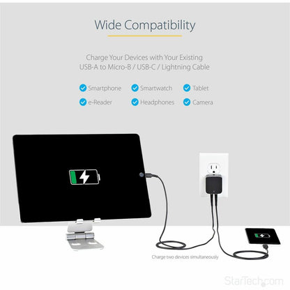 Alternate-Image3 Image for StarTech.com Travel USB Wall Charger - 2 Port - Black - Universal Travel Adapter - International Power Adapter - USB Charger