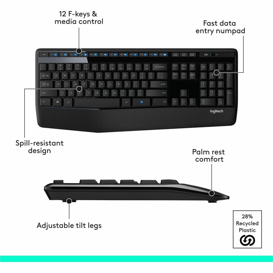 Alternate-Image6 Image for Logitech MK345 Wireless Keyboard and Mouse Combo - Full-Sized Keyboard with Palm Rest, Comfortable Right-Handed Wireless Mouse, 2.4 GHz Wireless USB Receiver