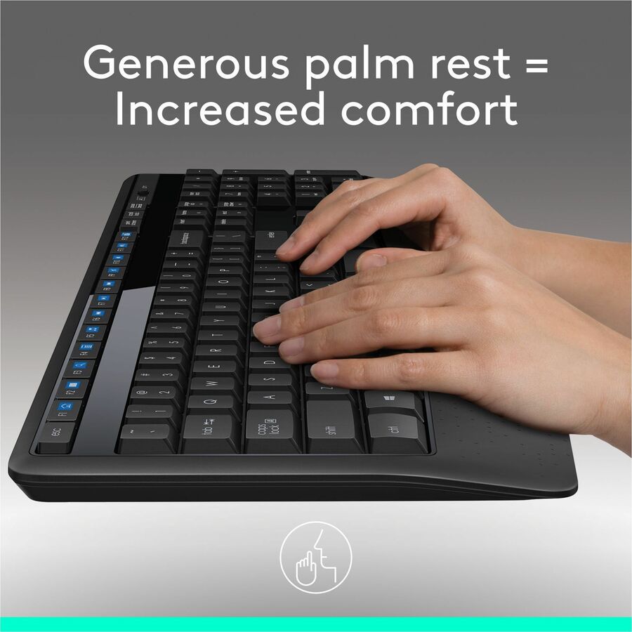 Alternate-Image1 Image for Logitech MK345 Wireless Keyboard and Mouse Combo - Full-Sized Keyboard with Palm Rest, Comfortable Right-Handed Wireless Mouse, 2.4 GHz Wireless USB Receiver