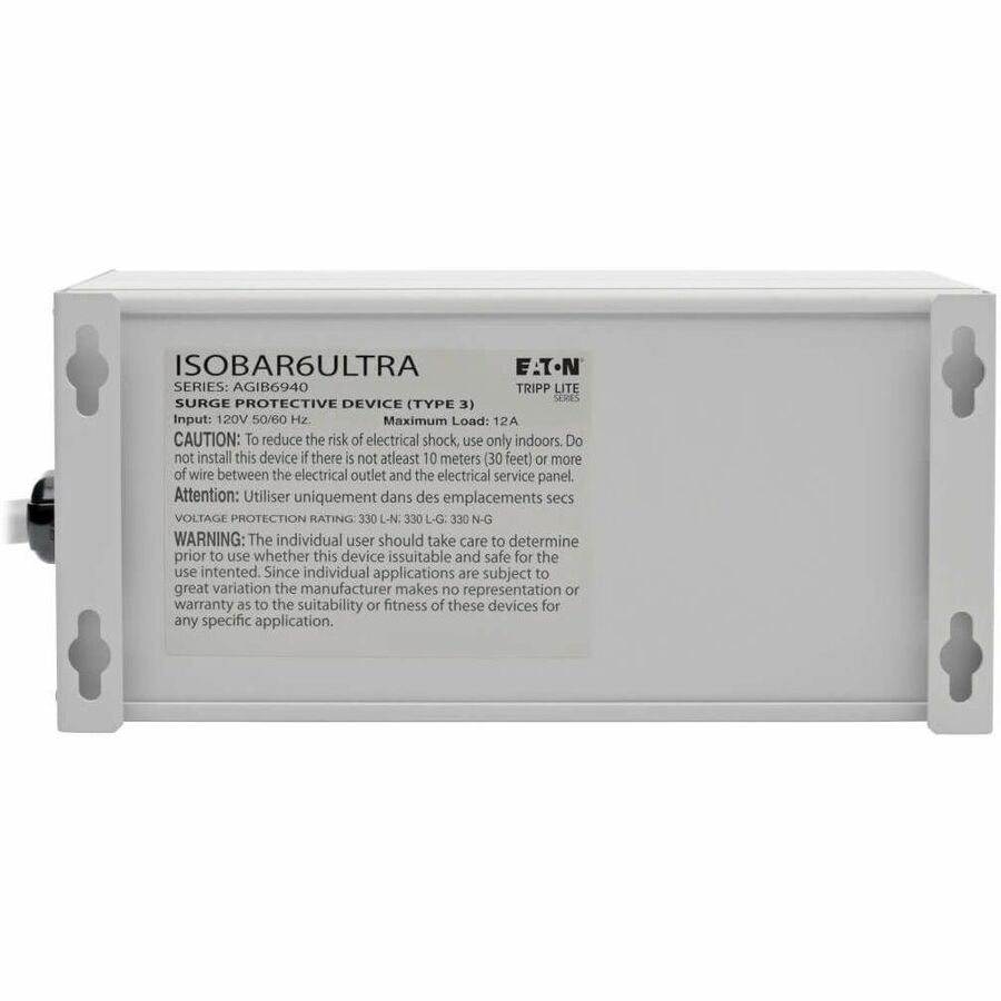 Alternate-Image1 Image for Eaton Tripp Lite Series Isobar 6-Outlet Surge Protector, 6 ft. Cord with Right-Angle Plug, 3330 Joules, Diagnostic LEDs, Metal Housing