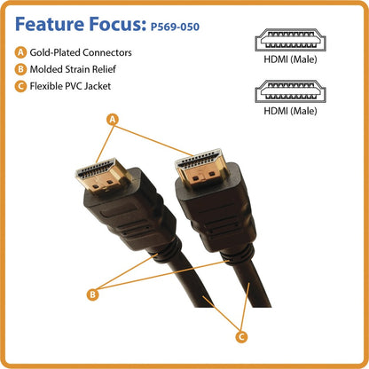 Alternate-Image1 Image for Eaton Tripp Lite Series Standard Speed HDMI Cable with Ethernet, Digital Video with Audio (M/M), 50 ft. (15.24 m)