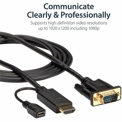 Alternate-Image3 Image for StarTech.com HDMI to VGA Cable - 10 ft / 3m - 1080p - 1920 x 1200 - Active HDMI Cable - Monitor Cable - Computer Cable