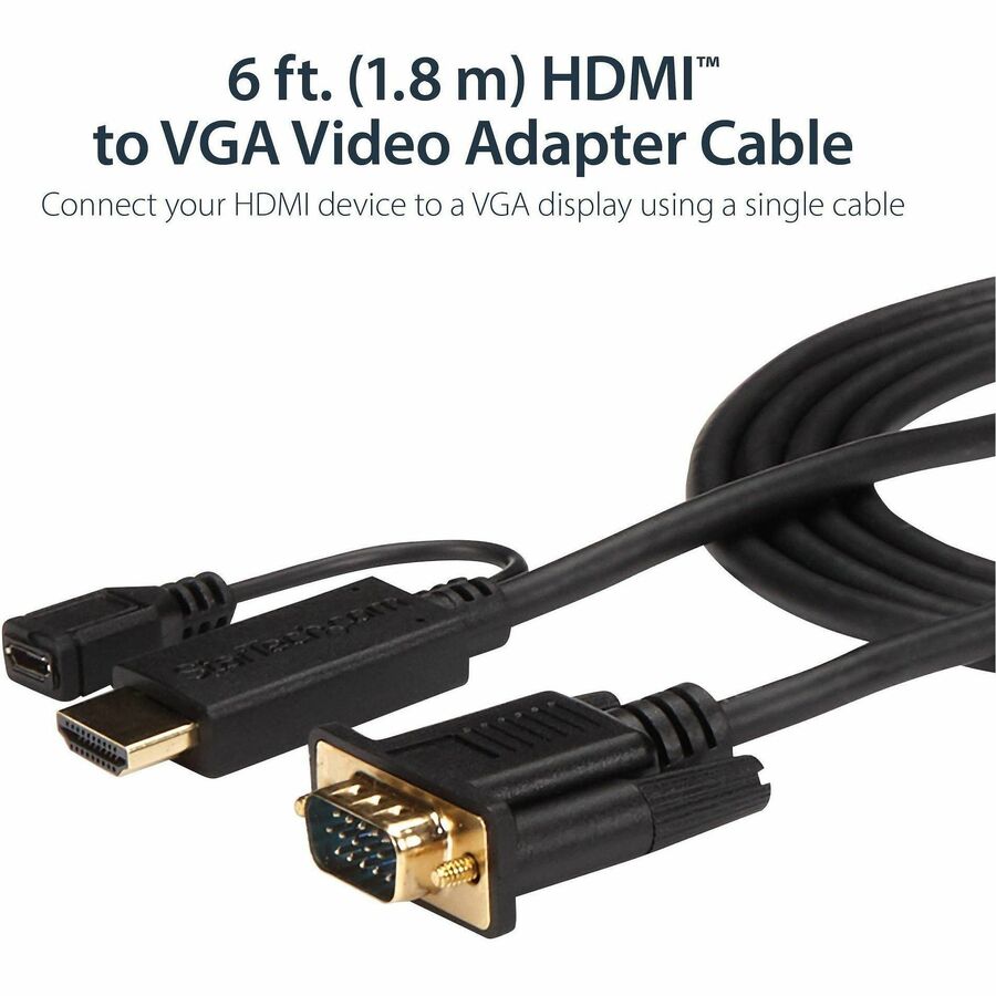Alternate-Image1 Image for StarTech.com HDMI to VGA Cable - 10 ft / 3m - 1080p - 1920 x 1200 - Active HDMI Cable - Monitor Cable - Computer Cable