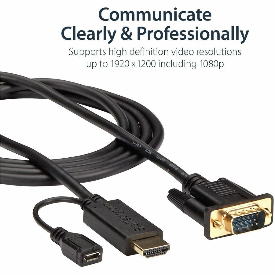 Alternate-Image2 Image for StarTech.com HDMI to VGA Cable - 3 ft / 1m - 1080p - 1920 x 1200 - Active HDMI Cable - Monitor Cable - Computer Cable