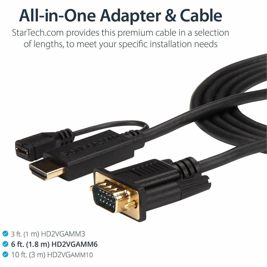 Alternate-Image1 Image for StarTech.com HDMI to VGA Cable - 3 ft / 1m - 1080p - 1920 x 1200 - Active HDMI Cable - Monitor Cable - Computer Cable