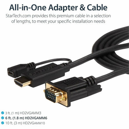 Alternate-Image1 Image for StarTech.com HDMI to VGA Cable - 3 ft / 1m - 1080p - 1920 x 1200 - Active HDMI Cable - Monitor Cable - Computer Cable