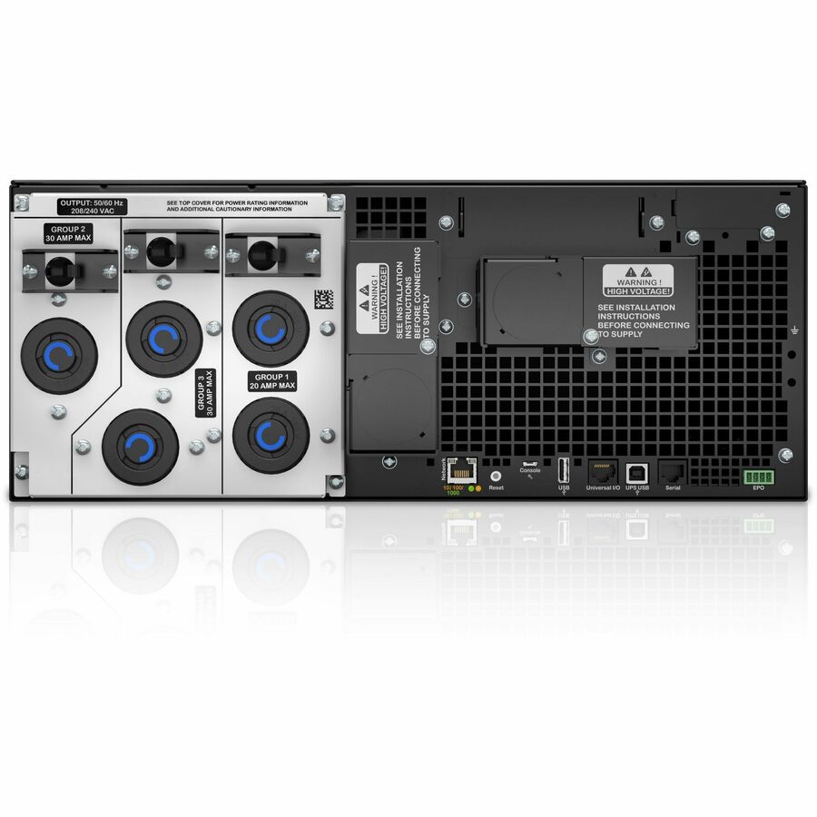 Rear Image for APC Smart-UPS On-Line, 6kVA/6kW, Rackmount 4U, 208V, 2x L6-20R+3x L6-30R NEMA outlets, Network Card+SmartSlot, Extended runtime, W/ rail kit