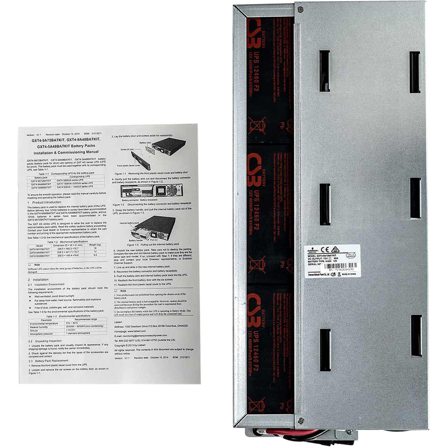 Alternate-Image1 Image for Vertiv Liebert GXT4-9A72BATKIT Hot-Swappable 9 Ah, 72V Lead-Acid Battery Kit for Vertiv Liebert GXT4-3000RT120, GXT4-3000RT230, and GXT4-3000RT208
