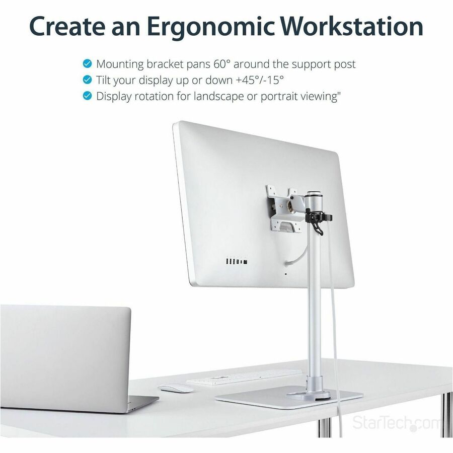 Alternate-Image4 Image for StarTech.com Single Monitor Stand, For up to 34" (30.9lb/14kg) VESA Mount Monitors, Works with iMac / Apple Cinema Displays, Steel, Silver