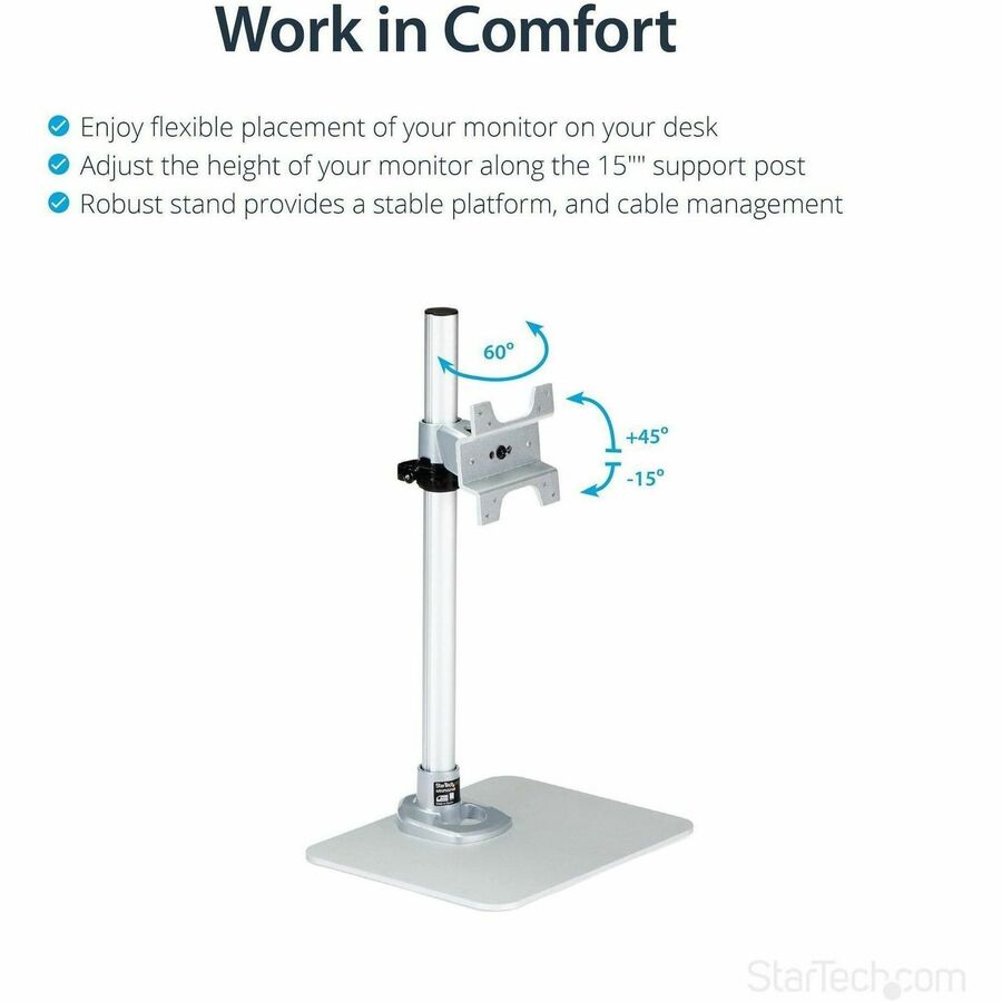 Alternate-Image3 Image for StarTech.com Single Monitor Stand, For up to 34" (30.9lb/14kg) VESA Mount Monitors, Works with iMac / Apple Cinema Displays, Steel, Silver