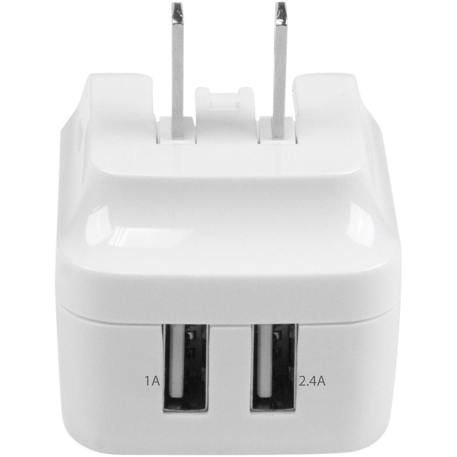 Alternate-Image3 Image for StarTech Travel USB Wall Charger - 2 Port - White - Universal Travel Adapter - International Power Adapter - USB Charger