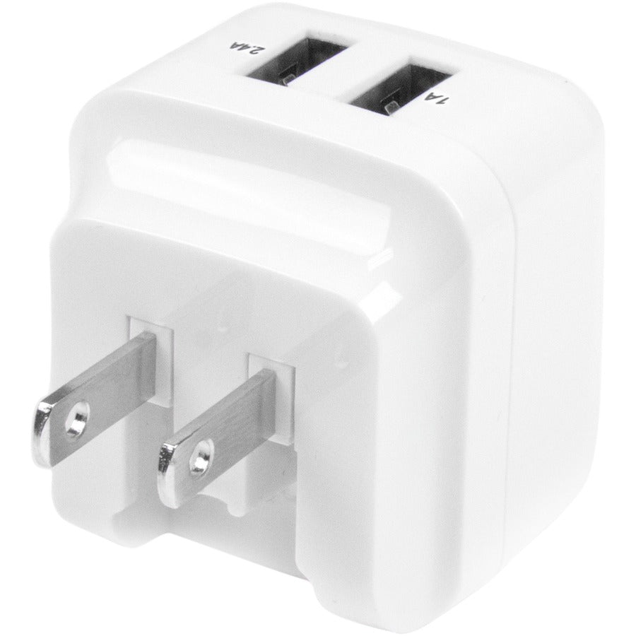 Alternate-Image2 Image for StarTech Travel USB Wall Charger - 2 Port - White - Universal Travel Adapter - International Power Adapter - USB Charger