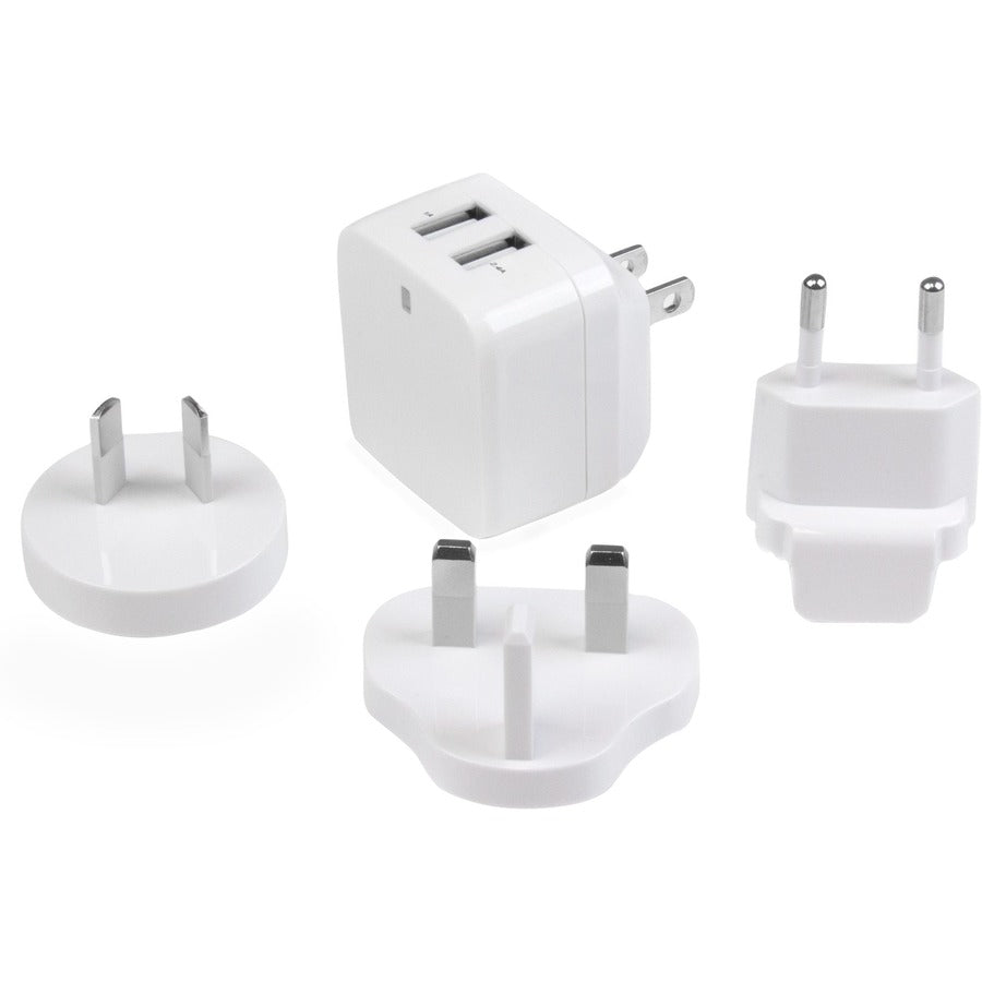Alternate-Image4 Image for StarTech Travel USB Wall Charger - 2 Port - White - Universal Travel Adapter - International Power Adapter - USB Charger