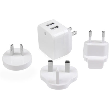 Alternate-Image4 Image for StarTech Travel USB Wall Charger - 2 Port - White - Universal Travel Adapter - International Power Adapter - USB Charger