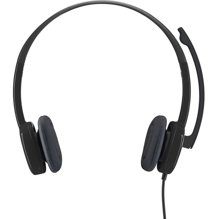 Front Image for Logitech H151 Stereo Headset with Rotating Boom Mic (Black) - Stereo - 3.5MM AUDIO JACK CONNECTION - Wired - In-Line Control - 22 Ohm - 20 Hz - 20 kHz - Over-the-head - 5.9 ft Cable - Black