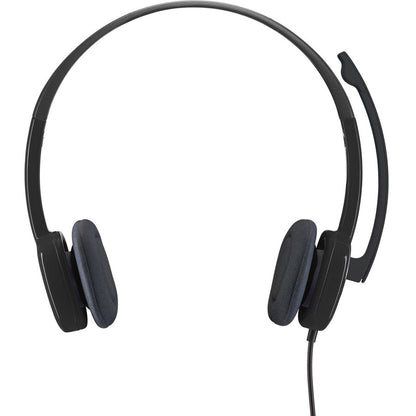 Front Image for Logitech H151 Stereo Headset with Rotating Boom Mic (Black) - Stereo - 3.5MM AUDIO JACK CONNECTION - Wired - In-Line Control - 22 Ohm - 20 Hz - 20 kHz - Over-the-head - 5.9 ft Cable - Black