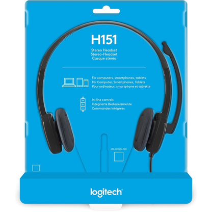 Alternate-Image1 Image for Logitech H151 Stereo Headset with Rotating Boom Mic (Black) - Stereo - 3.5MM AUDIO JACK CONNECTION - Wired - In-Line Control - 22 Ohm - 20 Hz - 20 kHz - Over-the-head - 5.9 ft Cable - Black