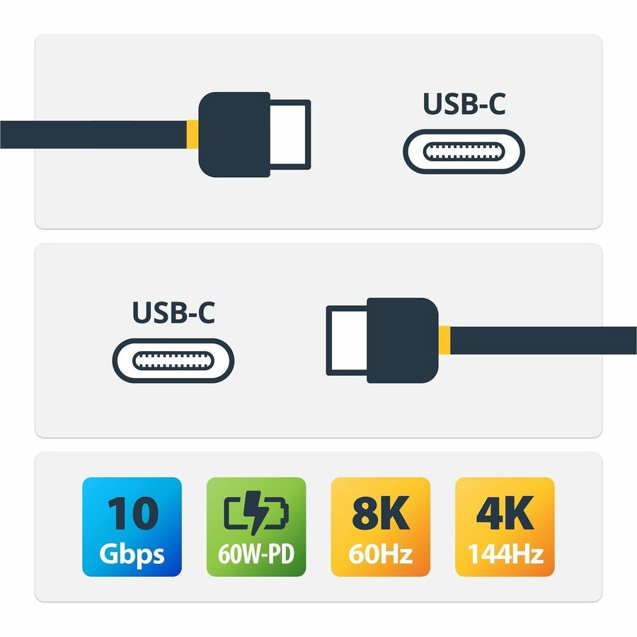 Alternate-Image1 Image for StarTech.com USB C Cable - 3 ft / 1m - USB 3.1 (10 Gbps) - 4K - USB-IF - Charge and Sync - USB Type C to Type C Cable - USB Type C Cable