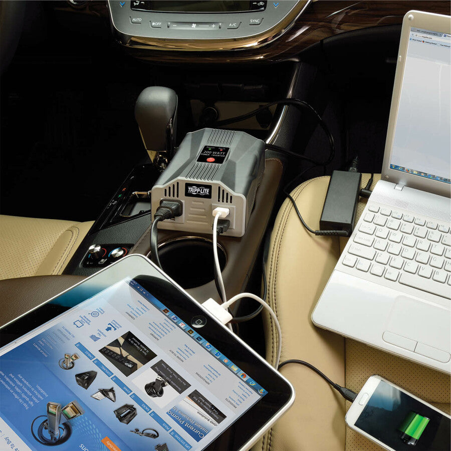 Alternate-Image1 Image for Eaton Tripp Lite Series 200W PowerVerter Ultra-Compact Car Inverter with Outlet and 2 USB Charging Ports