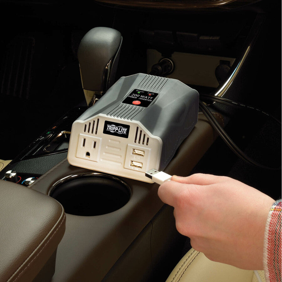 Life-Style Image for Eaton Tripp Lite Series 200W PowerVerter Ultra-Compact Car Inverter with Outlet and 2 USB Charging Ports