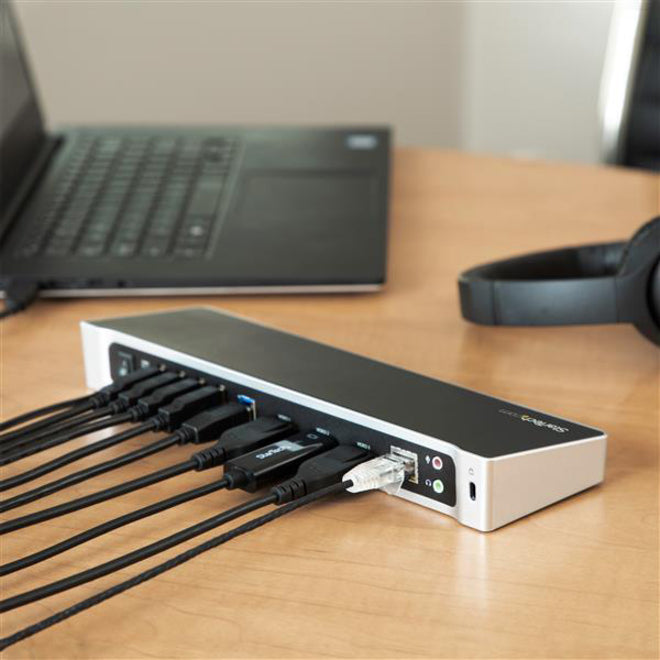 Alternate-Image5 Image for StarTech.com USB 3.0 Triple Monitor Docking Station - Compatible with Windows / macOS - Supports Three Displays - 2 x DisplayPort and HDMI or 4K Ultra HD on a Single Monitor - USB3DOCKH2DP