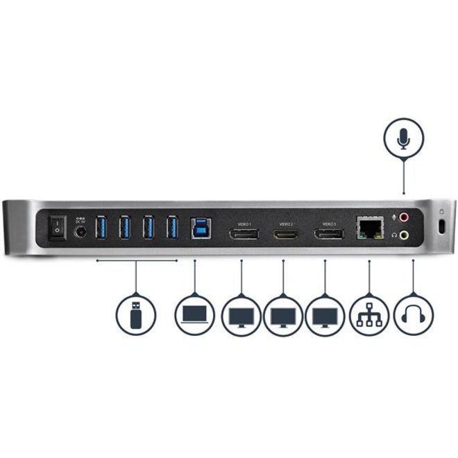 Alternate-Image3 Image for StarTech.com USB 3.0 Triple Monitor Docking Station - Compatible with Windows / macOS - Supports Three Displays - 2 x DisplayPort and HDMI or 4K Ultra HD on a Single Monitor - USB3DOCKH2DP