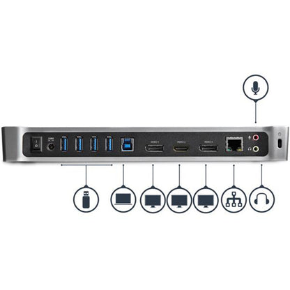 Alternate-Image3 Image for StarTech.com USB 3.0 Triple Monitor Docking Station - Compatible with Windows / macOS - Supports Three Displays - 2 x DisplayPort and HDMI or 4K Ultra HD on a Single Monitor - USB3DOCKH2DP