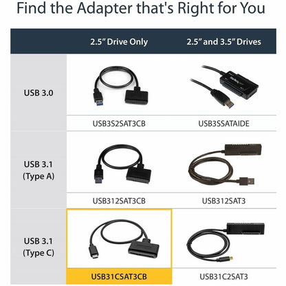 Alternate-Image5 Image for StarTech.com USB C To SATA Adapter - for 2.5" SATA Drives - UASP - External Hard Drive Cable - USB Type C to SATA Adapter