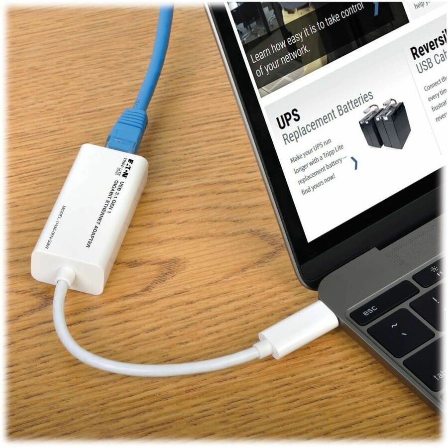 Alternate-Image1 Image for Eaton Tripp Lite Series USB-C to Gigabit Network Adapter, Thunderbolt 3 Compatibility - White