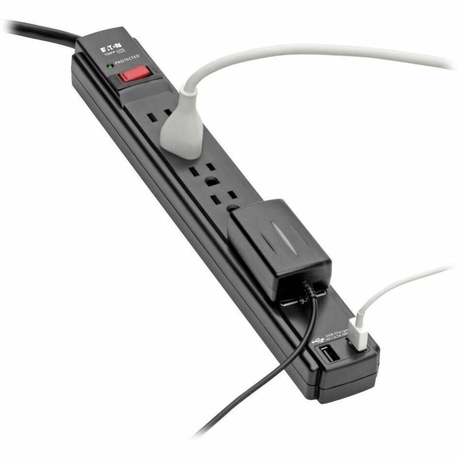Alternate-Image3 Image for Eaton Tripp Lite Series Protect It! 6-Outlet Surge Protector, 6 ft. Cord, 990 Joules, 2 USB Ports (2.1A), Black Housing