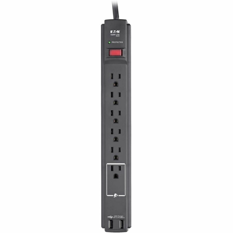 Front Image for Eaton Tripp Lite Series Protect It! 6-Outlet Surge Protector, 6 ft. Cord, 990 Joules, 2 USB Ports (2.1A), Black Housing
