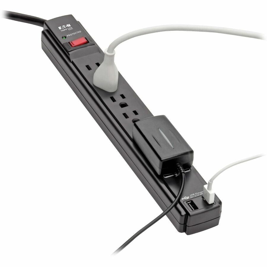 Hero-Shot Image for Eaton Tripp Lite Series Protect It! 6-Outlet Surge Protector, 6 ft. Cord, 990 Joules, 2 USB Ports (2.1A), Black Housing