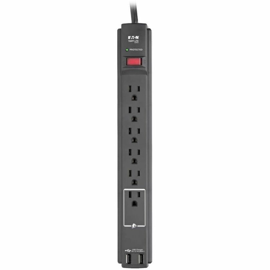 Alternate-Image4 Image for Eaton Tripp Lite Series Protect It! 6-Outlet Surge Protector, 6 ft. Cord, 990 Joules, 2 USB Ports (2.1A), Black Housing