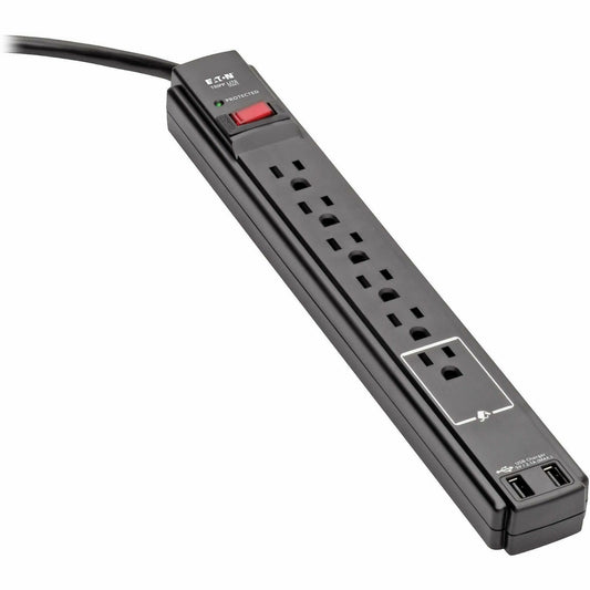 Main Image for Eaton Tripp Lite Series Protect It! 6-Outlet Surge Protector, 6 ft. Cord, 990 Joules, 2 USB Ports (2.1A), Black Housing