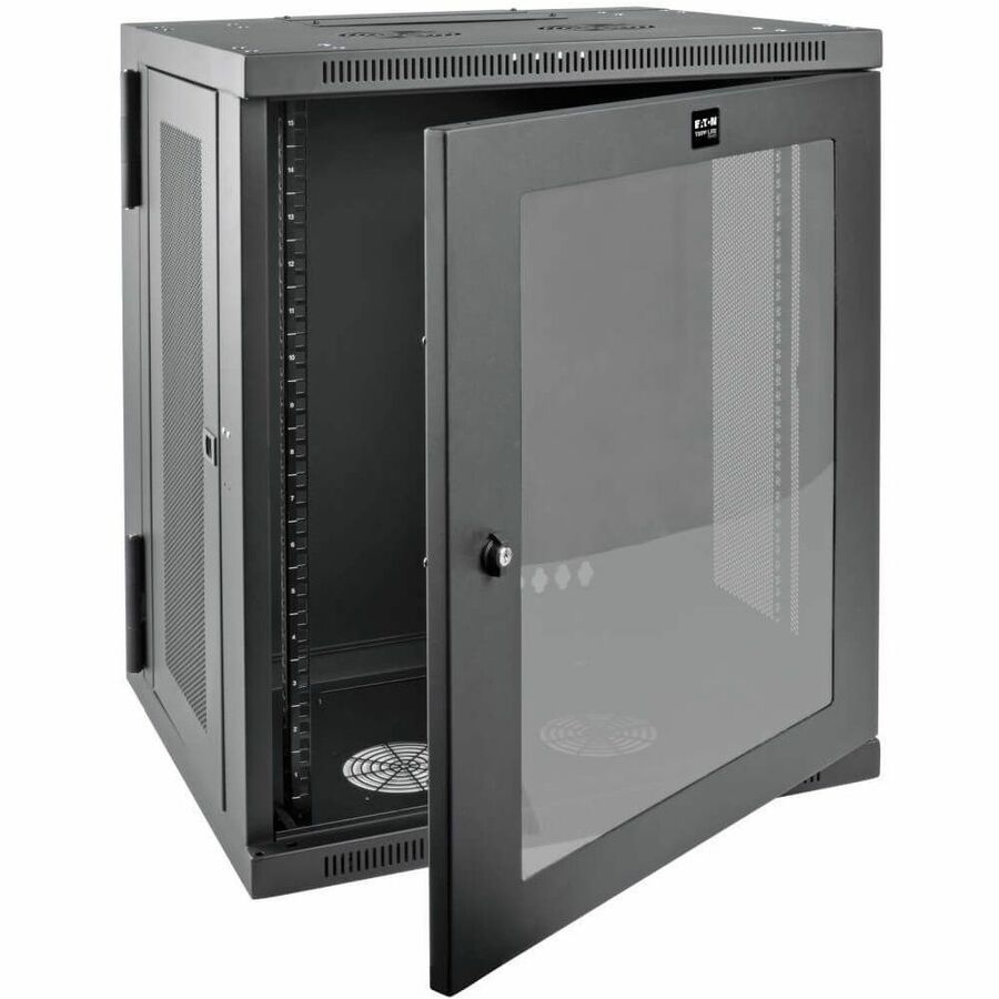 Alternate-Image2 Image for Eaton Tripp Lite Series SmartRack 15U Low-Profile Switch-Depth Wall-Mount Half-Height Rack Enclosure, Clear Acrylic Window, Hinged Back