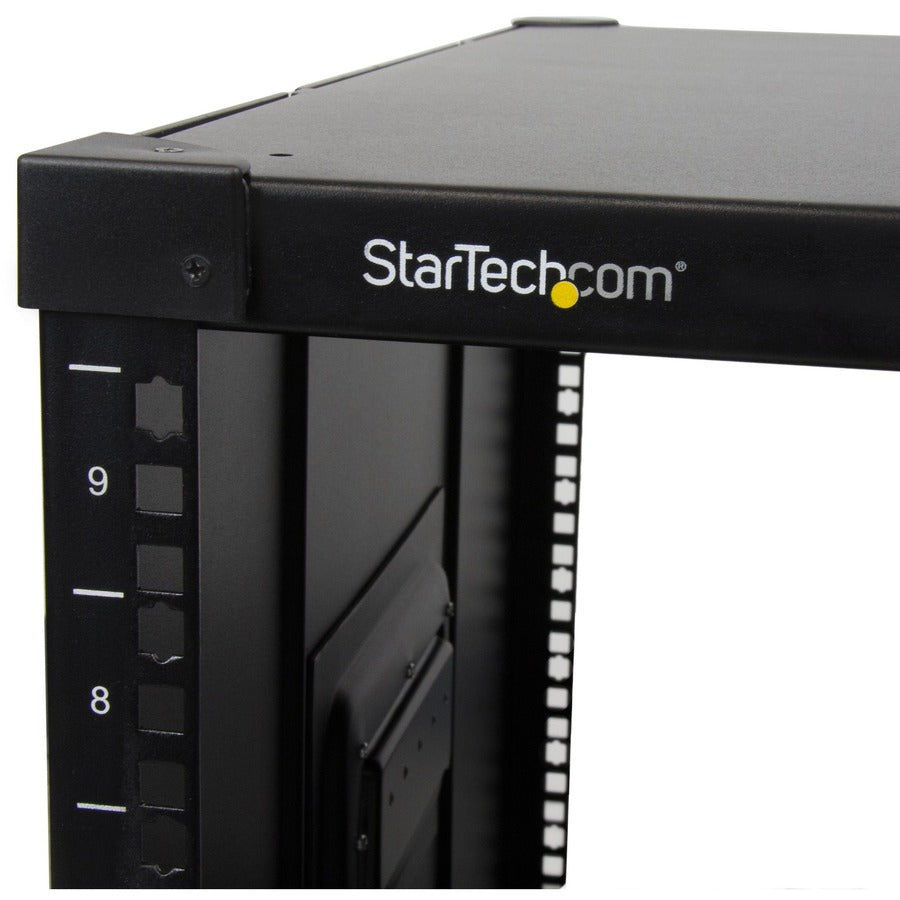 Alternate-Image1 Image for StarTech.com 4-Post 9U Mobile Open Frame Server Rack, 19" Network Rolling Rack for Narrow Spaces, Small Data Rack with Casters, TAA