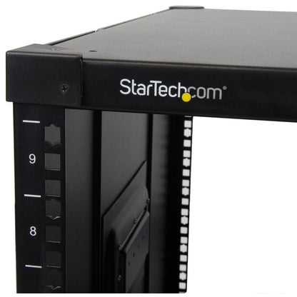 Alternate-Image1 Image for StarTech.com 4-Post 9U Mobile Open Frame Server Rack, 19" Network Rolling Rack for Narrow Spaces, Small Data Rack with Casters, TAA