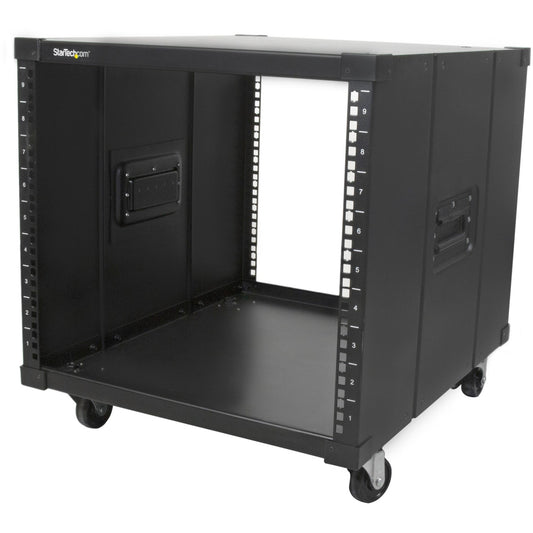 Main Image for StarTech.com 4-Post 9U Mobile Open Frame Server Rack, 19" Network Rolling Rack for Narrow Spaces, Small Data Rack with Casters, TAA