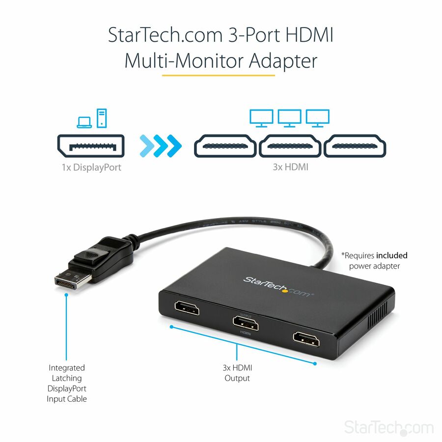 Alternate-Image1 Image for StarTech.com 3-Port Multi Monitor Adapter, DisplayPort to 3x HDMI MST Hub, Triple 1080p, Video Splitter for Extended Desktop Mode, Windows