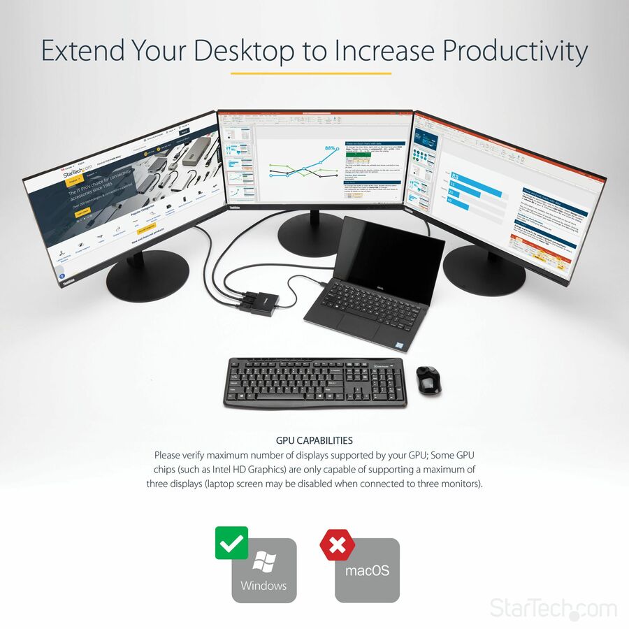 Alternate-Image3 Image for StarTech.com 3-Port Multi Monitor Adapter, DisplayPort to 3x HDMI MST Hub, Triple 1080p, Video Splitter for Extended Desktop Mode, Windows