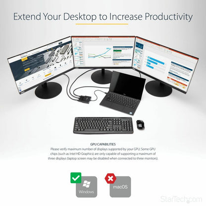 Alternate-Image3 Image for StarTech.com 3-Port Multi Monitor Adapter, DisplayPort to 3x HDMI MST Hub, Triple 1080p, Video Splitter for Extended Desktop Mode, Windows