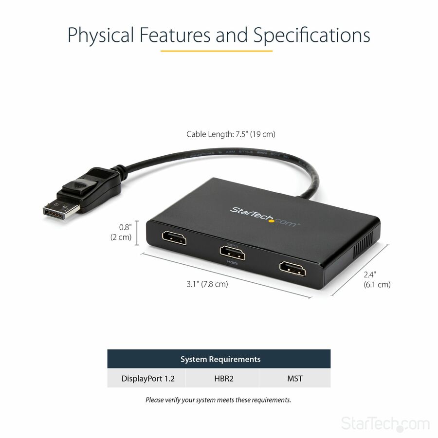 Alternate-Image2 Image for StarTech.com 3-Port Multi Monitor Adapter, DisplayPort to 3x HDMI MST Hub, Triple 1080p, Video Splitter for Extended Desktop Mode, Windows