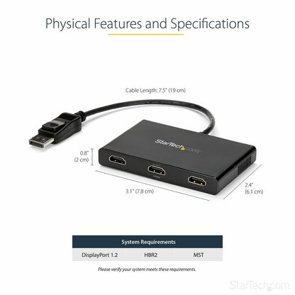 Alternate-Image2 Image for StarTech.com 3-Port Multi Monitor Adapter, DisplayPort to 3x HDMI MST Hub, Triple 1080p, Video Splitter for Extended Desktop Mode, Windows