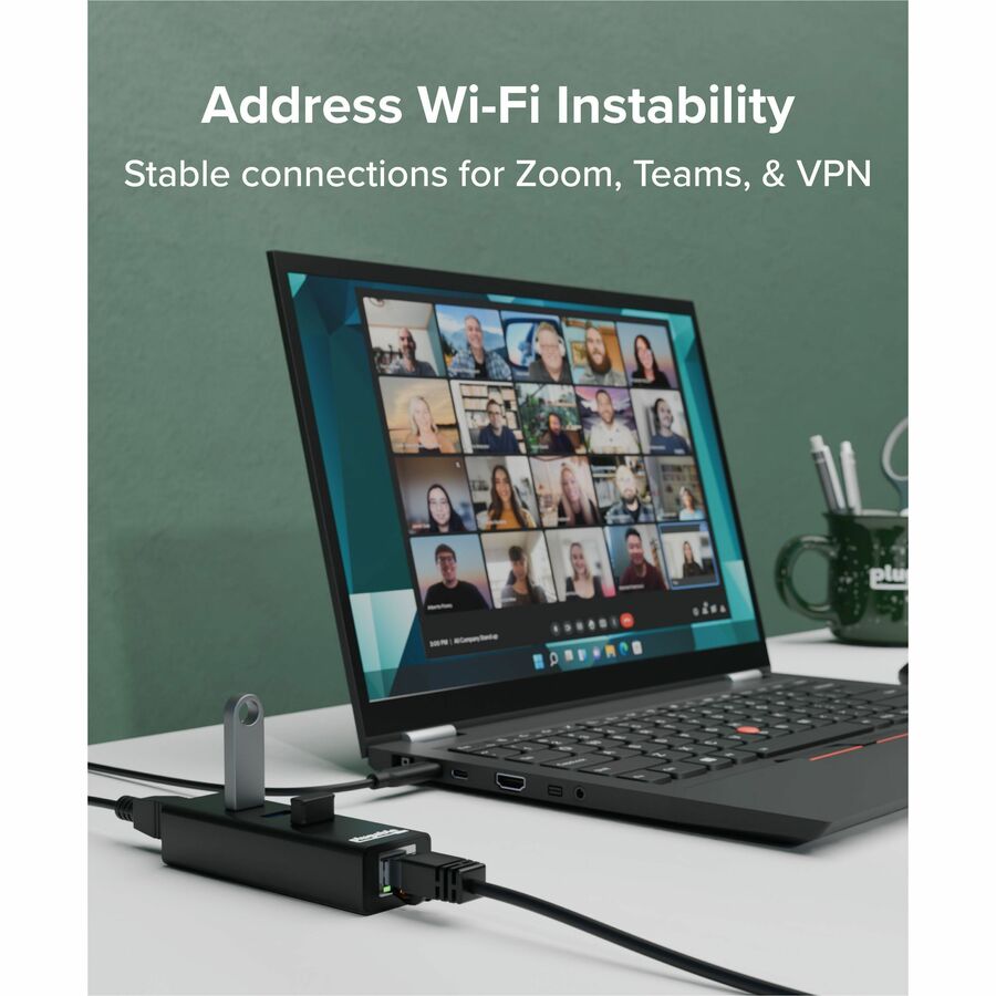 Alternate-Image3 Image for Plugable 3-Port USB 3.0 Hub with Gigabit Ethernet | Compatible with Windows, macOS, Linux, and ChromeOS
