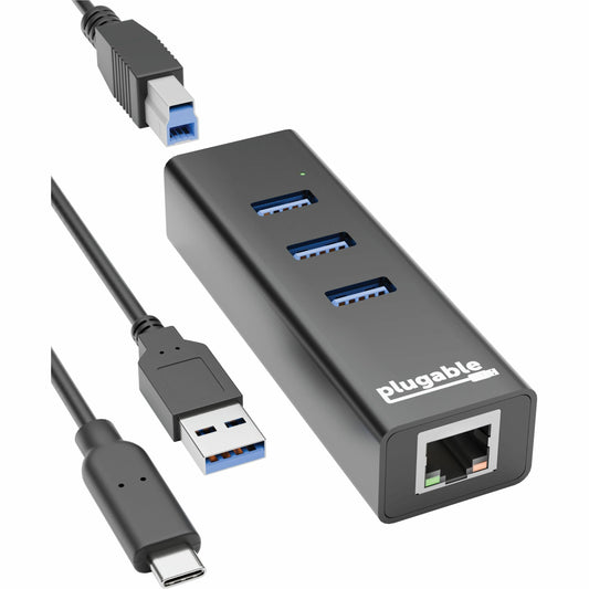 Main Image for Plugable 3-Port USB 3.0 Hub with Gigabit Ethernet | Compatible with Windows, macOS, Linux, and ChromeOS
