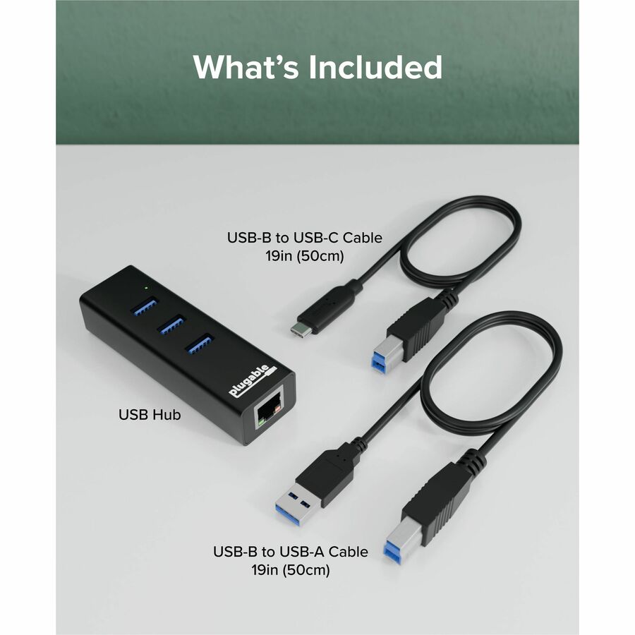 Alternate-Image6 Image for Plugable 3-Port USB 3.0 Hub with Gigabit Ethernet | Compatible with Windows, macOS, Linux, and ChromeOS