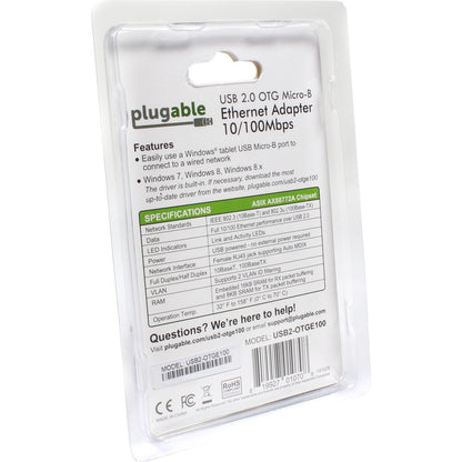 Alternate-Image4 Image for Plugable USB 2.0 OTG Micro-B to 100Mbps Fast Ethernet Adapter