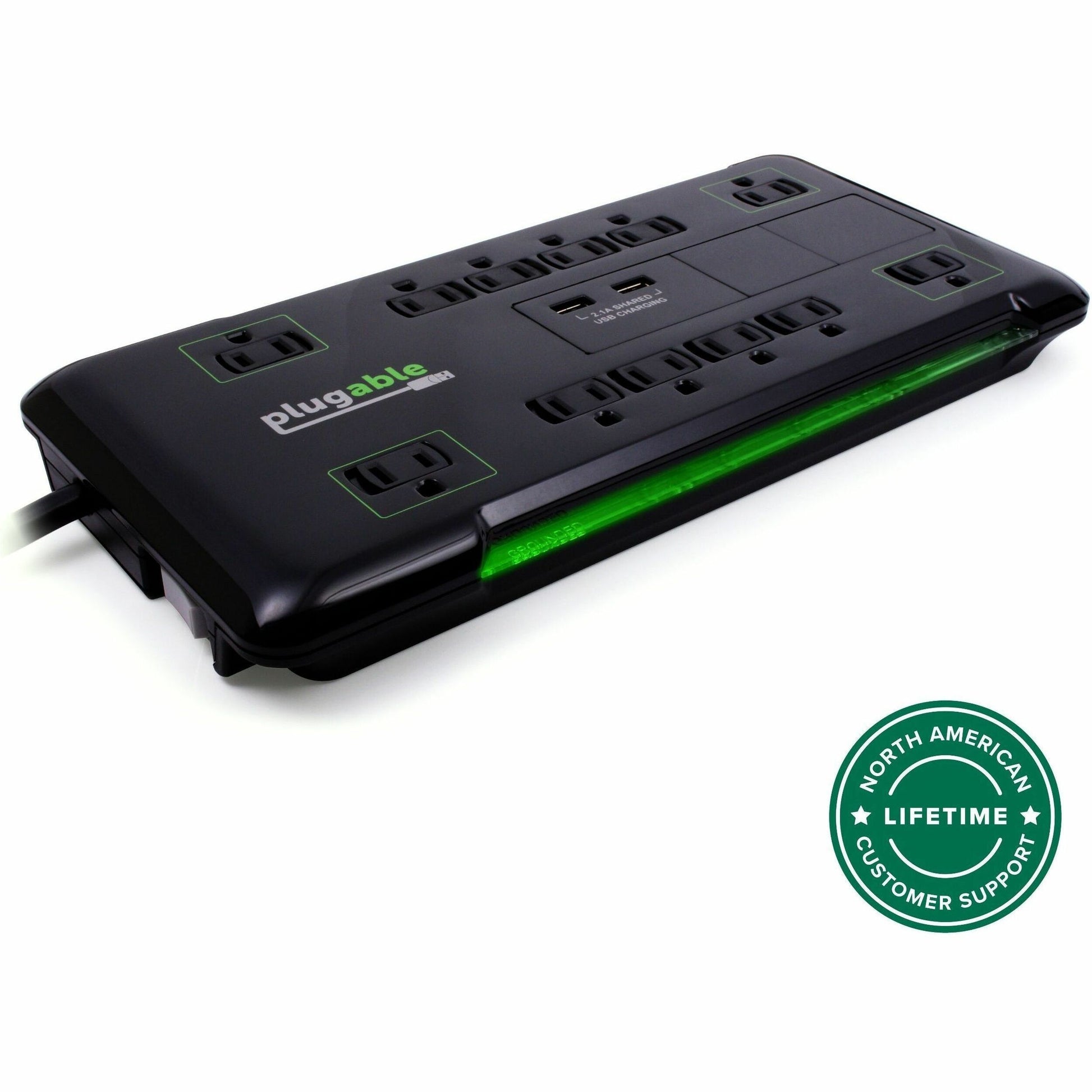 Main Image for Plugable 12 Outlet Power Strip 4320 Joules Surge Protection, Built-in 10.5W 2-Port USB Charger for Android and Apple Phones, Mobile Devices, 6 Foot Cord